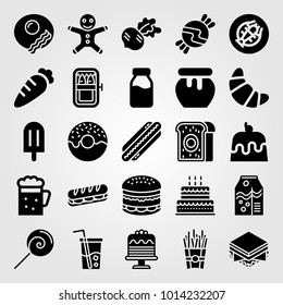 Food And Drinks vector icon set. carrot, doughnut, meat pie and french fries