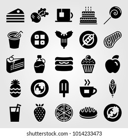 Food And Drinks vector icon set. bread, apple, hot dog and ice cream