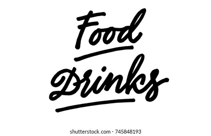 Food and drinks vector ink. Calligraphy lettering. Handwriting Brush pen modern style. Black on white.