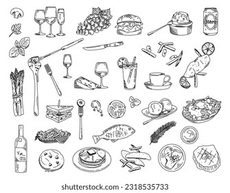 Food and drinks vector line art