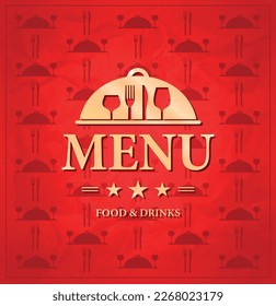 Food and drinks vintage red menu card. Vector illustration