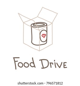 Food Drive Non Perishable Food Charity Movement, Vector Badge Logo Illustration