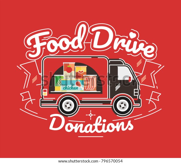 Food Drive non perishable food charity\
movement, vector badge logo\
illustration