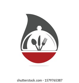 food drop shape concept logo template. Food logo with, spoon, knife, and fork. Healthy food logo template vector.
