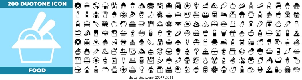 Food Duotone Editable Icons set. Vector illustration in modern thin duotone style of food icons: food, fruit, burger, etc