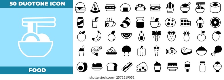 Food Duotone Editable Icons set. Vector illustration in modern thin duotone style of food icons: food, fruit, hamburger, etc