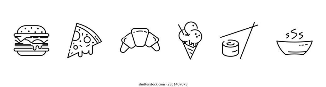 food, eat, burger, pizza, croissant, ice cream, sushi, soup