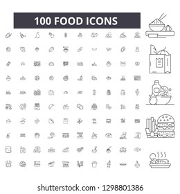 Food editable line icons, 100 vector set, collection. Food black outline illustrations, signs, symbols