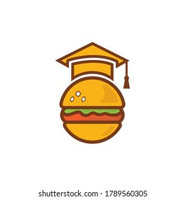 Food education vector logo design. Burger and graduation cap icon.