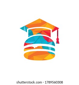 Food education vector logo design. Burger and graduation cap icon.