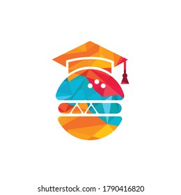 Food education vector logo design. Burger and graduation cap icon.