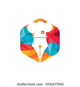 Food education vector logo design. Pen and chef hat with home icon.