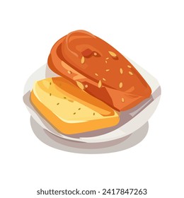 Food element of colorful set. This charming illustration feature a meticulously designed bun in a playful cartoon style, making it a perfect choice for bakery-themed projects. Vector illustration.