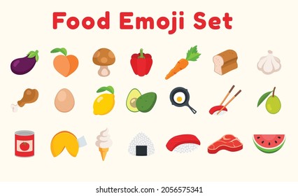 Food Emoji Set Vector Illustrations. Emoticon Food Set