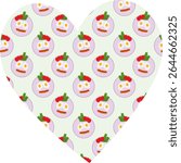 Food Emoticon Fried Eggs sausage Tomatoes slices and Salad leaves Pattern on Heart Shape Background