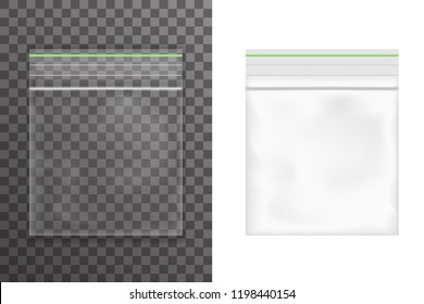 Food empty plastic packaging bag icon set transparent realistic background design vector illustration