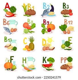 Food Enriched with Different Vitamins and Minerals Big Vector Set