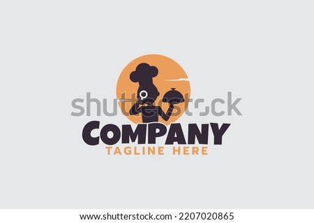 food explorer logo with a chef carrying a food menu and magnifying glass.