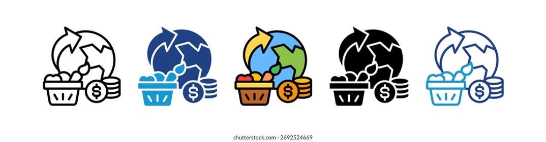 Icono de exportaciones de alimentos Ilustración vectorial múltiple