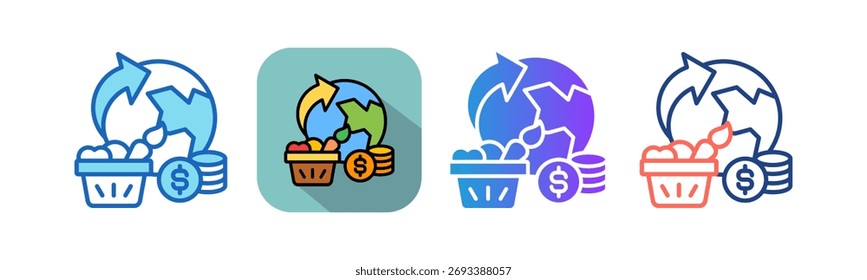 Icono de exportaciones de alimentos Ilustración vectorial multiestilo