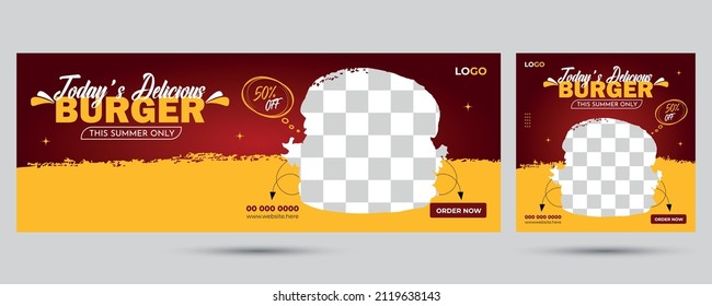 Food Facebook Cover, Social Media Banner and Social Media Post Design Vector Template for Restaurant and Café Business