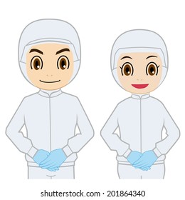Food factory worker of stand straight