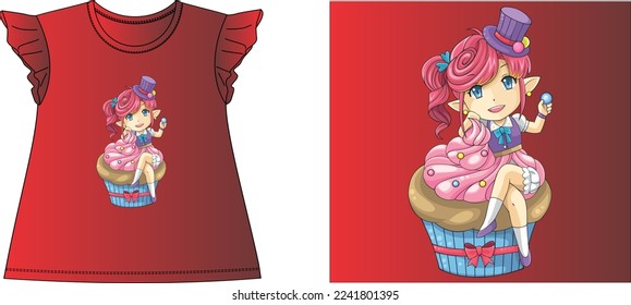 Food fairy cup cake t shirt graphic design vector illustration 