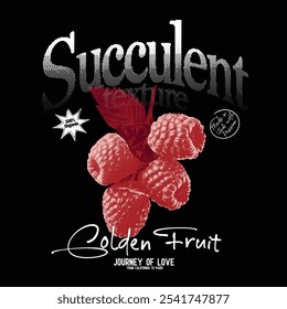 food fashion trendy graphics for t-shirt design. Raspberry fruit graphics. Succulent Texture slogan prints. women's vector graphics design