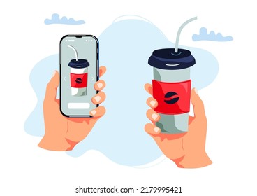 Food fast delivery, beverage online shopping concept. Vector illustration.