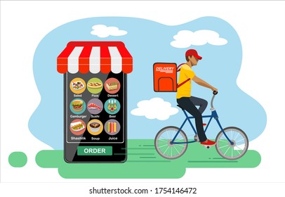 Food and fast food delivery online on smartphone. business concept design.Vector illustration.