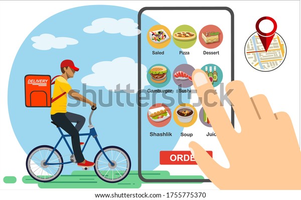 Food and fast food delivery\
online on smartphone. business concept design.Vector\
illustration.
