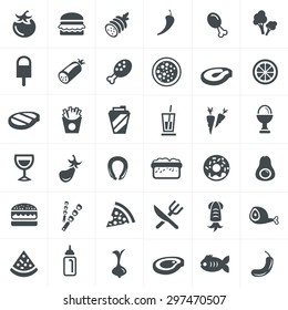 Food, fast food icons set.