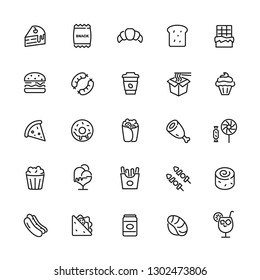 Food, fast food, junk food, kitchen, meal, restaurant icon set. Editable vector stroke 64x64 Pixel.
