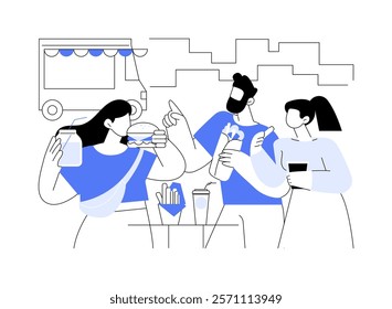 Food fest isolated cartoon vector illustrations. Group of people eating street fest food, tasty snacks, outing with friends, spending holiday together, having fun outdoors vector cartoon.