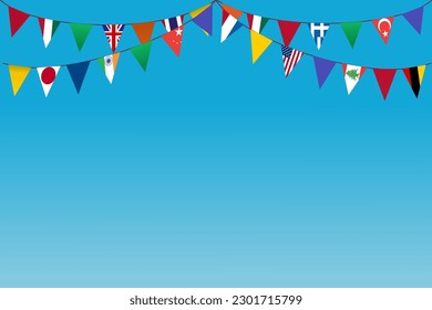 Food festival background with a set of country flag garland bunting, vector illustration.