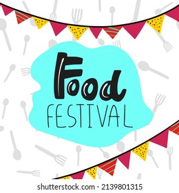 Food festival label and seamless pattern in hand-drawn style. Vector illustration