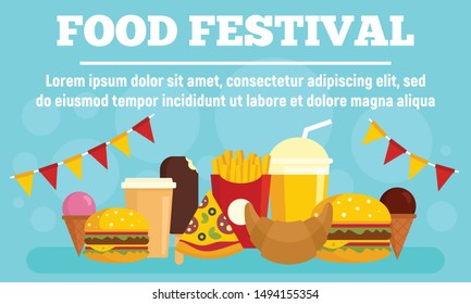 Food festival party concept banner. Flat illustration of food festival party vector concept banner for web design