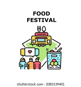 Food Festival Vector Icon Concept. Food Festival Event For Taste Fastfood, Ice Cream And Cookies Dessert, Communication With Friends On Nutrition Festive Celebration Holiday Color Illustration