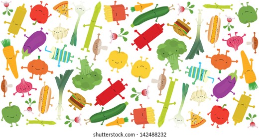 Food fight illustration seamless vector pattern