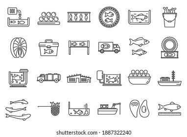 Food fish farm icons set. Outline set of food fish farm vector icons for web design isolated on white background