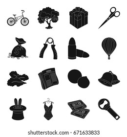 food, fitness, transportation and other web icon in black style.business, tool, travel icons in set collection.