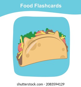 Food flashcard for preschool education. Isolated illustration of foods. Vector illustration in cartoon style.