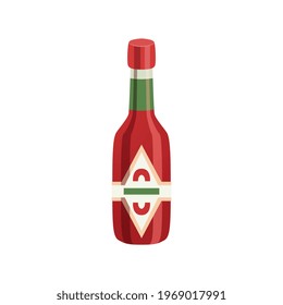 Food flat composition with isolated image of spicy sauce bottle on blank background vector illustration