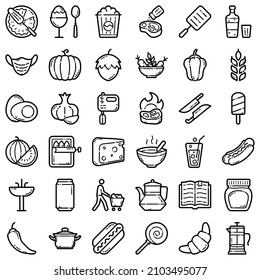 Food Flat Icon Set Isolated On White Background