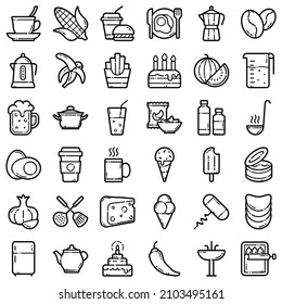 Food Flat Icon Set Isolated On White Background