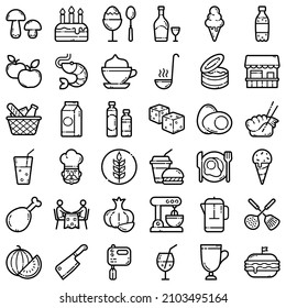 Food Flat Icon Set Isolated On White Background