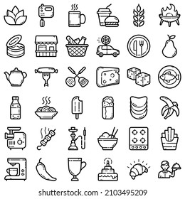 Food Flat Icon Set Isolated On White Background