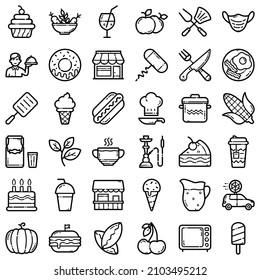 Food Flat Icon Set Isolated On White Background