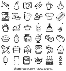 Food Flat Icon Set Isolated On White Background