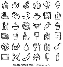 Food Flat Icon Set Isolated On White Background